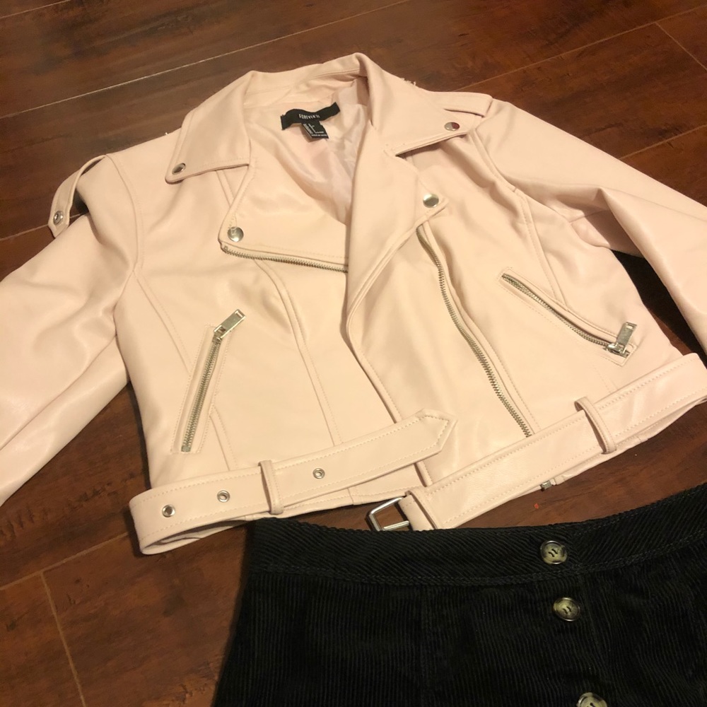 Blush Pink Faux Leather Jacket